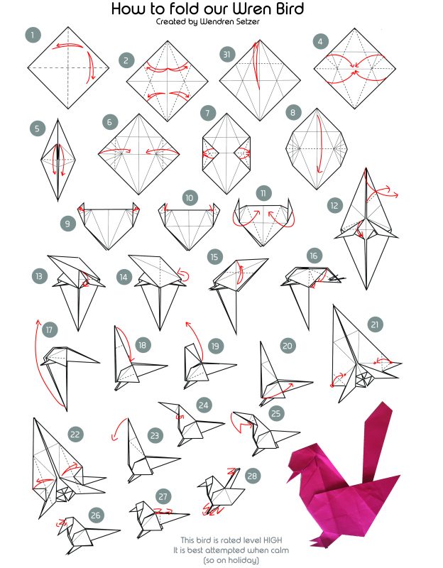 Origami Wren Bird Instructions